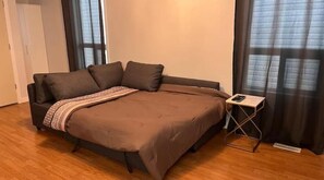 Sofa bed that converts into a double bed. Perfect for additional guests.