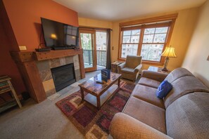 Unwind with the gas fireplace and Smart TV