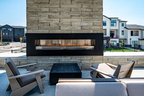 Gas fireplace at the community BBQ area.
