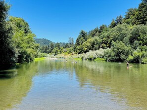Sunset Beach is located directly across River Road from Petunia's Place.