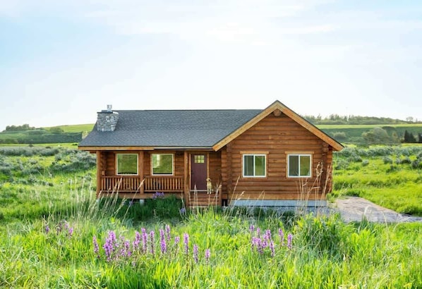The picturesque and dog-friendly Fireside cabin sits on 4 acres of sage, grass, and wildflowers.