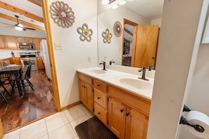 Indoors, Ceiling Fan, Hardwood, Stained Wood, Sink