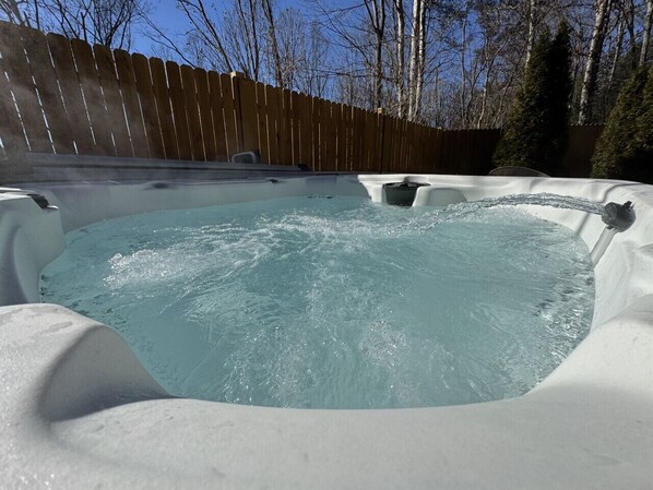 Relax under the stars in our private hot tub – your perfect retreat after a day of exploring the beautiful Blue Ridge Mountains.