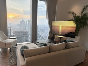 Living space and 80 inch tv