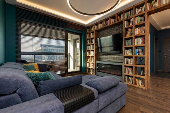 Living room with a piano
