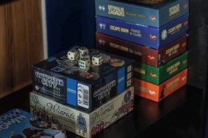 A close-up look at some board games. 
