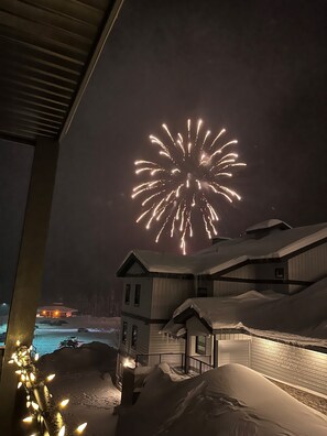 View of Saturday night fireworks from deck.