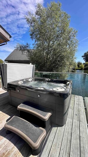 Private hot tub overlooking the lake