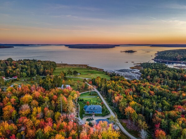 Looking out towards Maine coastline during fall, 5 minutes walk to quiet beach. 