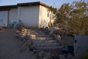 Steps up from the hot tub