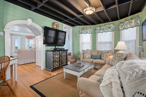 Enter into the living room with a 65 inch LG OLED C series TV - 12 Indian Trail - New England Vacation Rentals