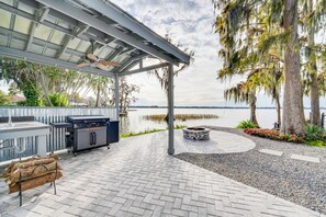 Waterfront Patio | Covered Grilling Area | Fire Pit