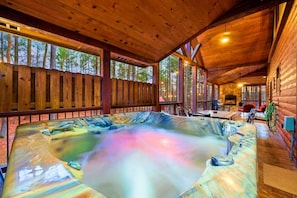 Our hot tub offers a blissful retreat, where bubbling waters and soothing jets melt away the stresses of the day.