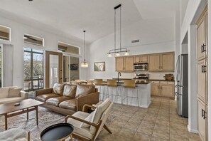 View from living area to open kitchen