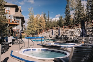 One of the best outdoor pool areas in Canmore!