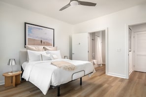 Master bedroom, king bed, connected to walk-in closet and ensuite, 55" TV