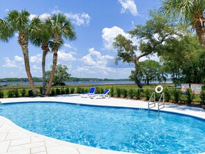 Lakeside pool, just steps from our front door