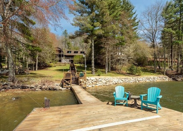 Enjoy the beauty of Lake Glenville on our dock.  If your brining your boat to the lake the dock has room to dock two large boats during the summer when the lake is at full pool.