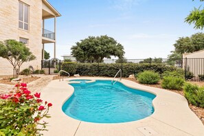 Beat the heat and make a splash in the shared pool at Gruene Silo Inn, the perfect way to cool off on a Texas summer afternoon.