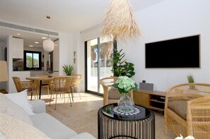 Modern and stylish lounge with dining area