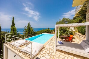 Private pool and terrace with panoramic sea views