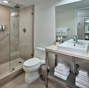 Full bathroom with a shower/tub. Basic toiletries and towels are provided