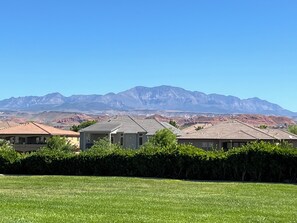 Breathtaking sunset views off patio and red mountains