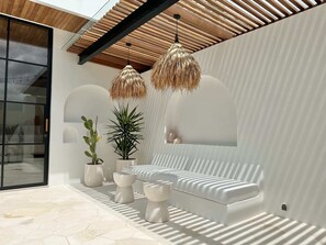 Shaded outdoor lounge