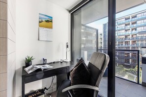 A dedicated workspace is ideal for those who need to work or study during their stay. 
