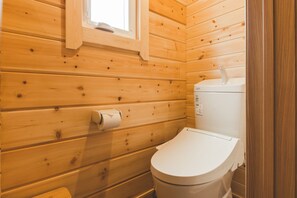 The restrooms are also clean and have a warm wooden feel.