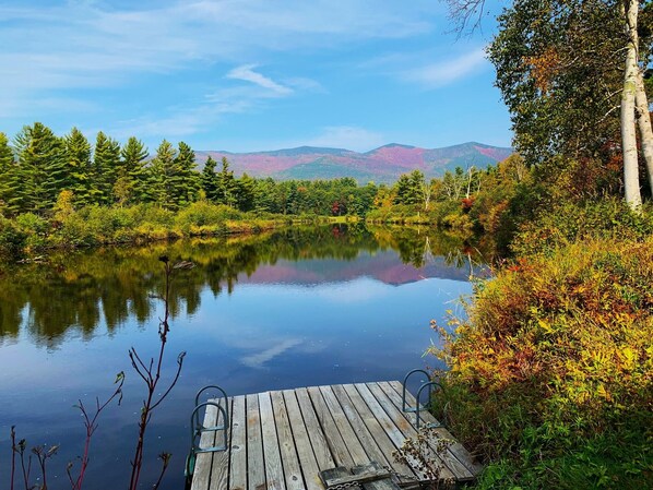 Looking north along the West Branch of the Ausable River from Ausable Lodge dock