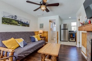 Cozy living room to plan out your day of adventuring in the mountains