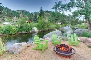Enjoy a smore at one of our 4 gas firepit areas right along the river!