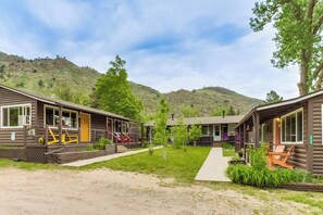 Your cabin is the back left cabin with Blue Door and Blue chairs on the front porch to welcome you!  This is a quiet group of 6 cabins all with their own private spaces it the best spot of all on the back of our property!