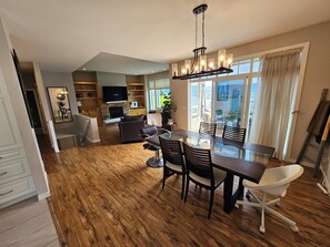 great room with dining area
