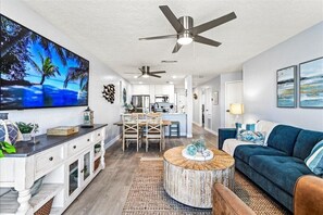 Bright space with beachy decor and views, perfect for relaxing and fun gathering