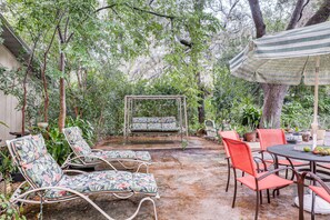 Patio | Outdoor Dining Area | Swing | Lounge Chairs