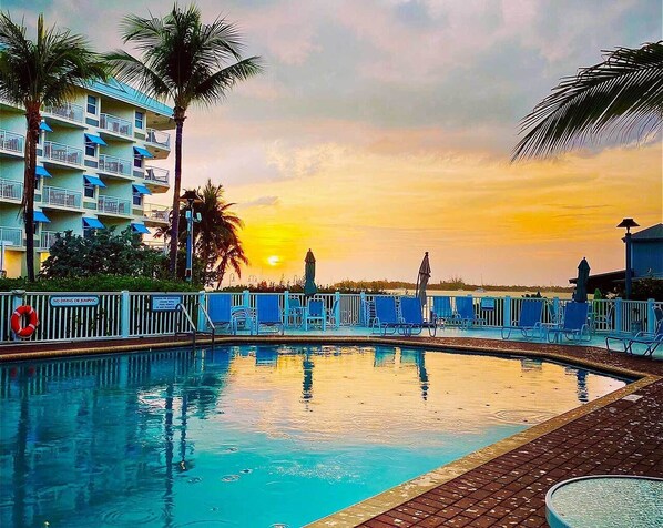 Galleon Resort Pool at Sunset.