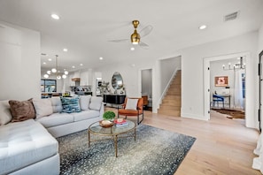 Comfortable section and leather chair.