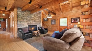 Cabin's Stacked Stone Fireplace