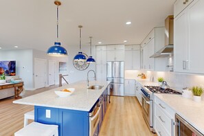 Galley view of kitchen with microwave draw