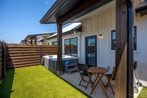 Relax in the backyard oasis.