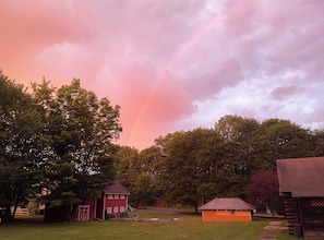 Taken July 6, 2024. Rainbow over the barn. No filter needed.