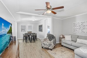 Open spacious family and dining room.