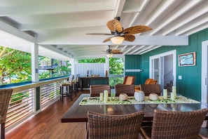 Spacious outdoor, covered lanai with outside dining