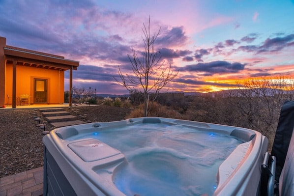 Soaking up serenity at home with our hot tub.