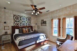 Bedroom 1- features a king bed with luxurious linens