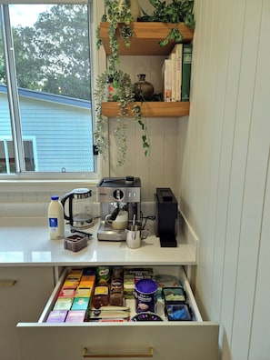 Tea and Coffee station. Expresso and Pod Machines. 