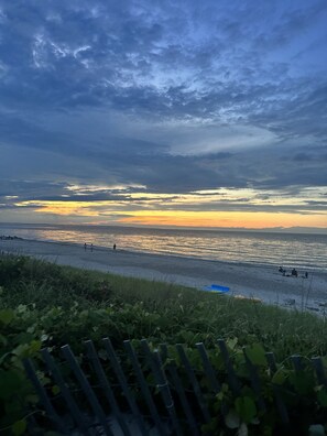 Enjoy sunsets every night! Beach is private so you can have a fire there too!