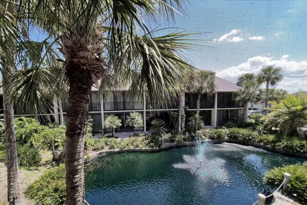Village Del Prado lagoon view from screened lanai